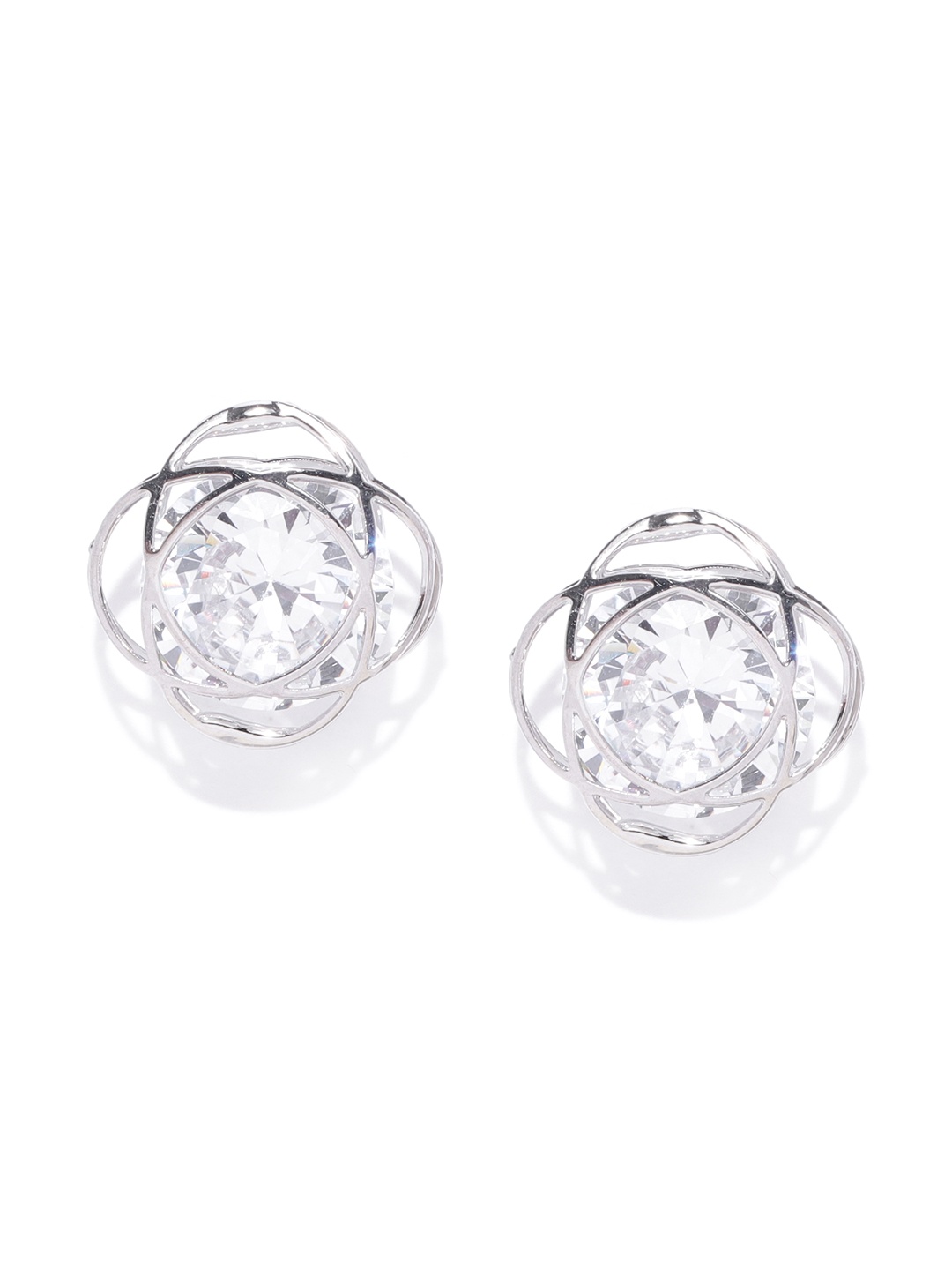 

Carlton London Silver-Toned Rhodium-Plated Contemporary CZ-Studs