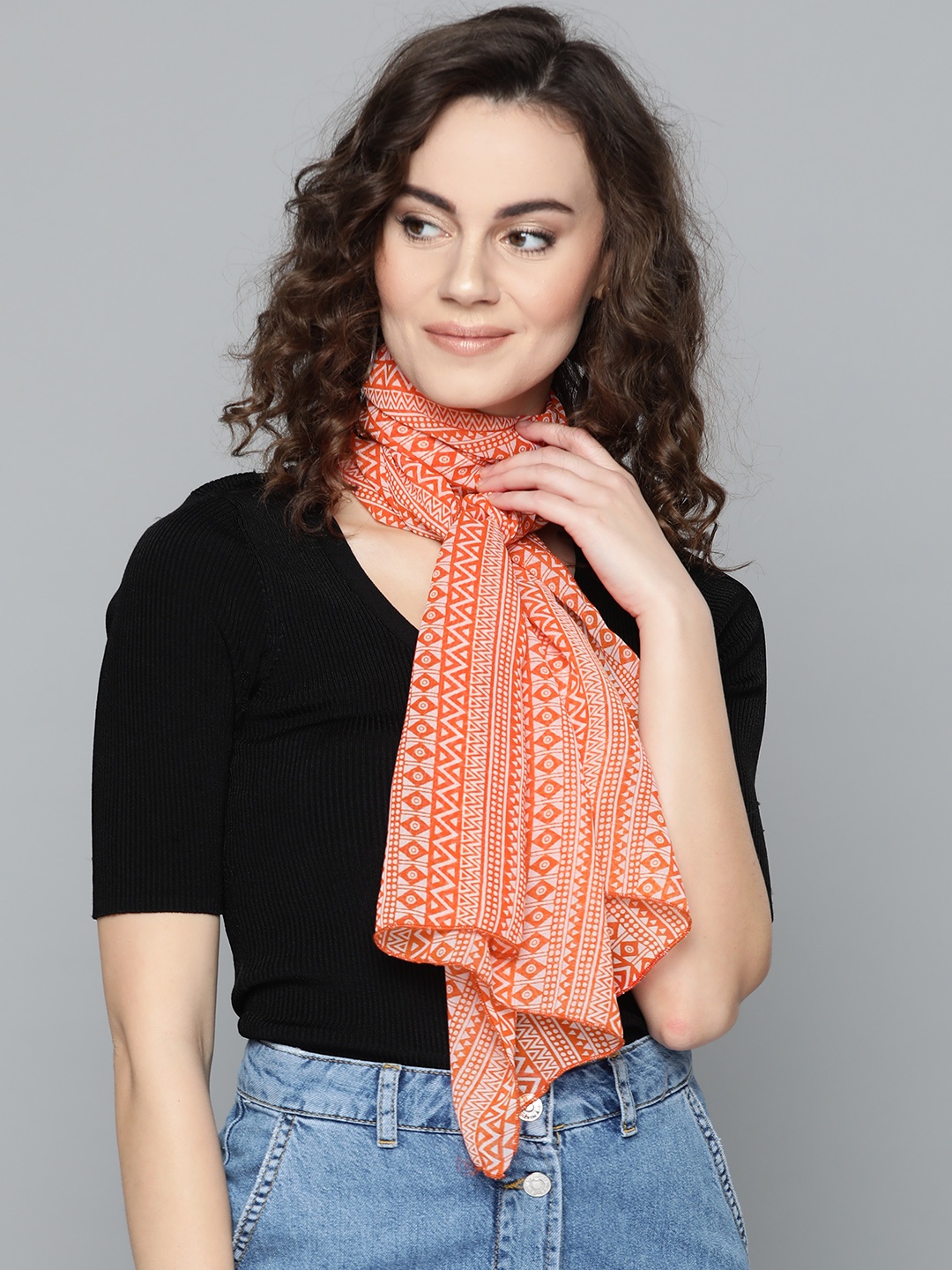 

Trend Arrest Women Off-White & Orange Printed Stole