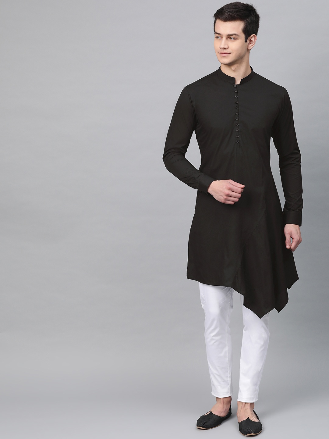 

See Designs Men Black Solid A-Line Asymmetric Kurta