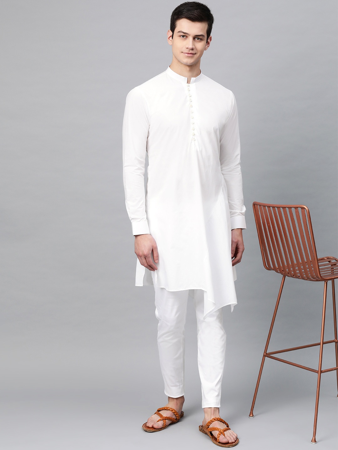 

See Designs Men White Solid Asymmetric Kurta