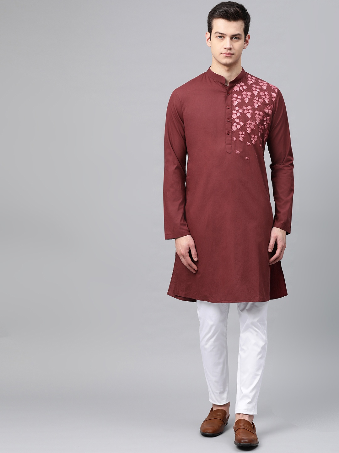 

See Designs Men Maroon Yoke Design Straight Kurta