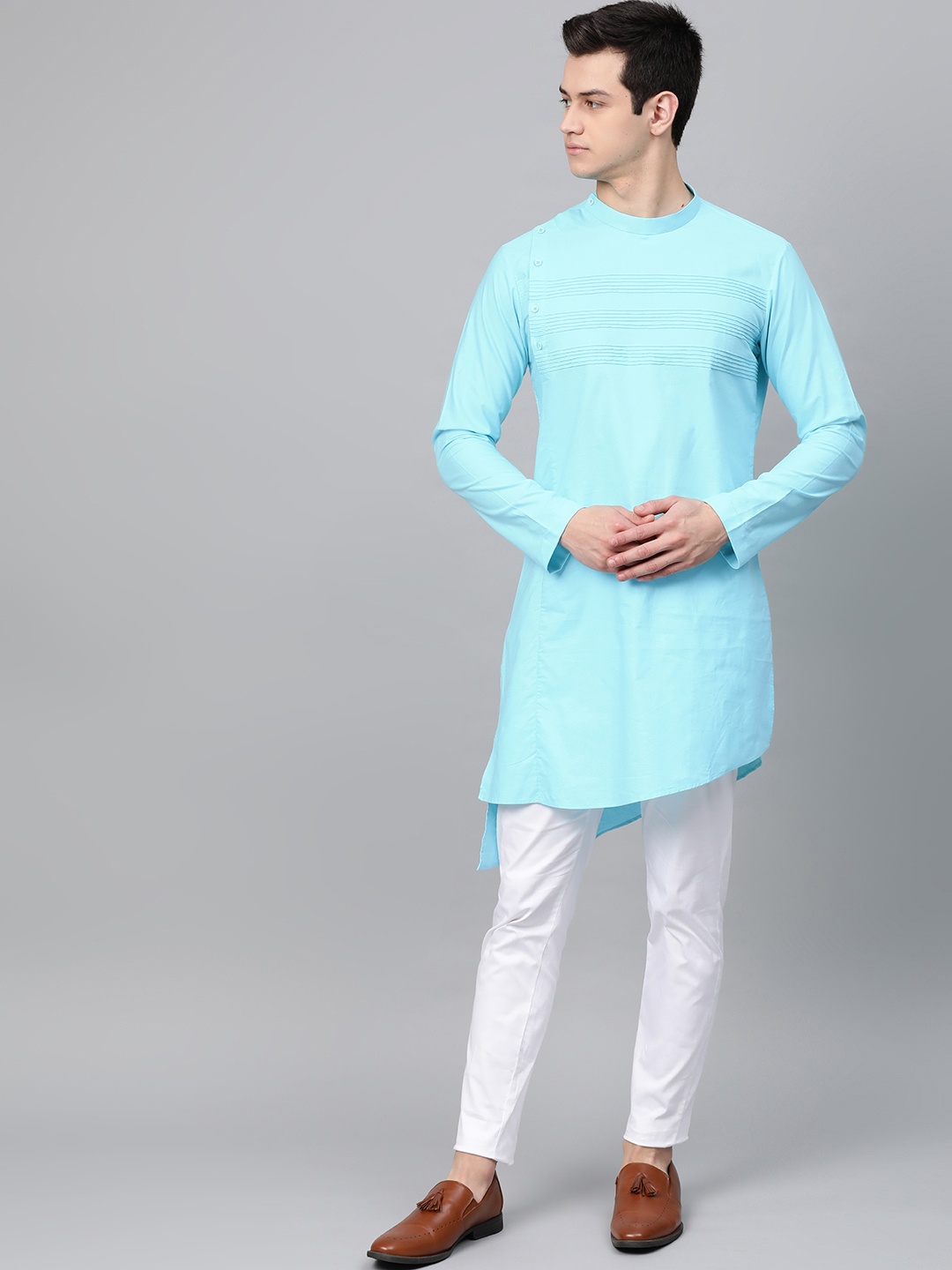 

See Designs Men Blue Yoke Design Asymmetric Kurta