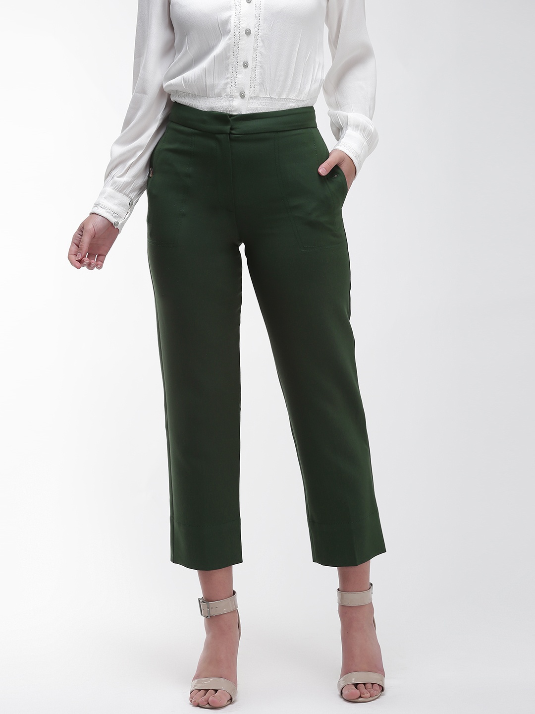 

Marks & Spencer Women Green Straight Fit Solid Regular Trousers