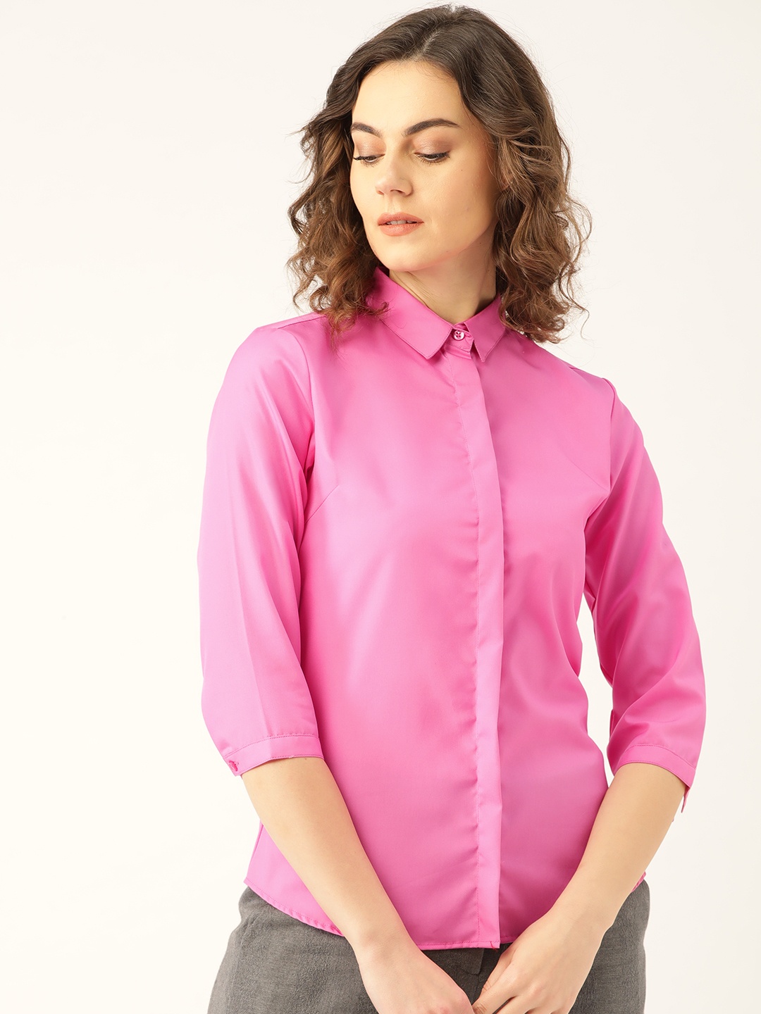 

Hancock Women Pink Slim Fit Solid Formal Shirt