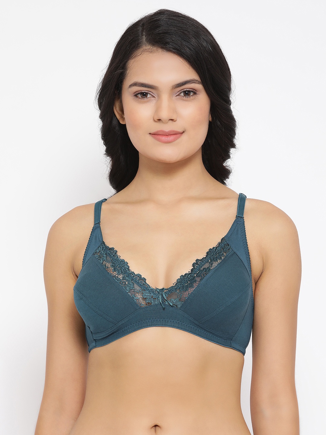 

Clovia Teal Green Lace Cotton Non-Padded Full Cup Bra BR2027P1732B