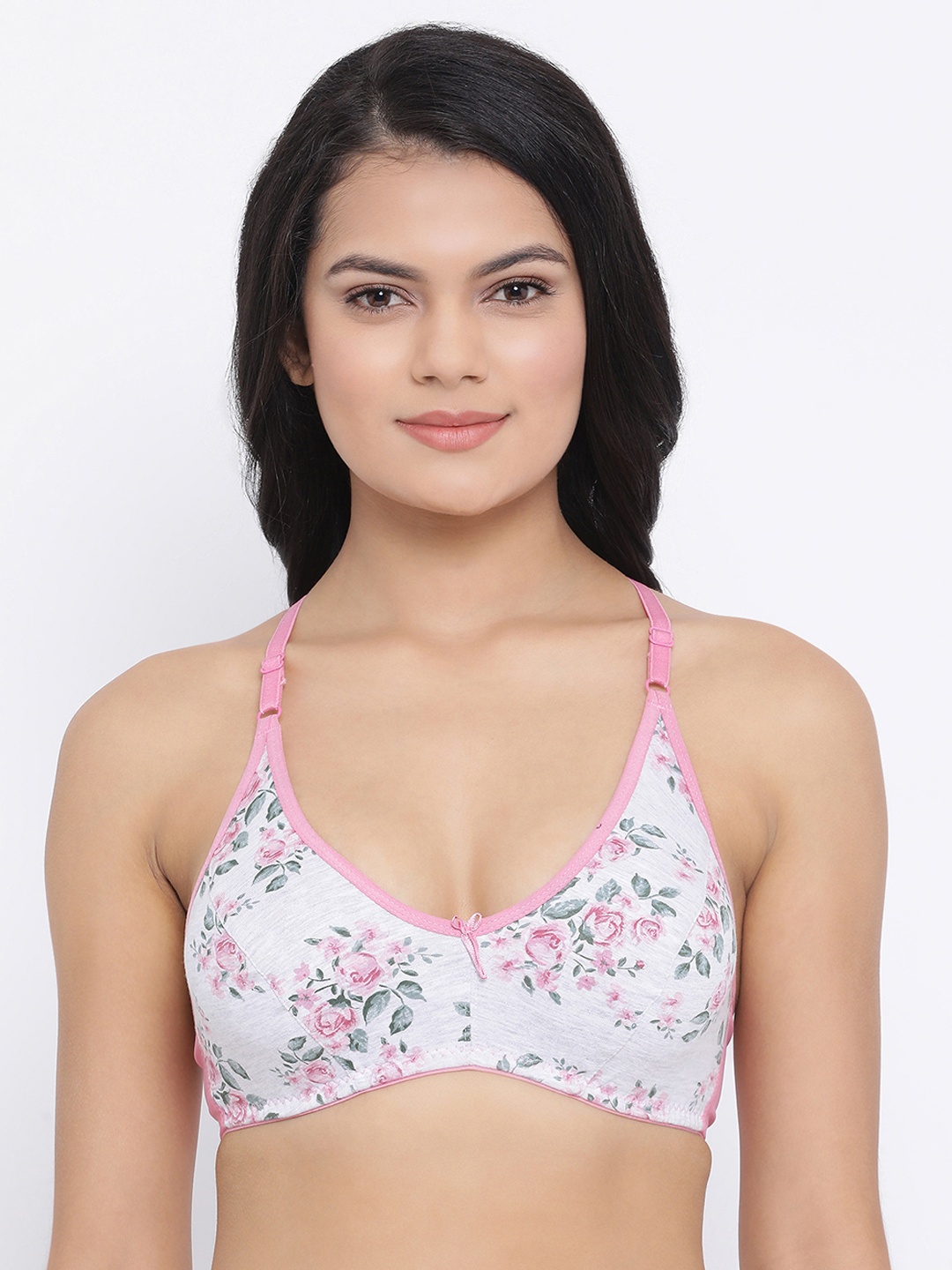 

Clovia Grey & Pink Printed Non-Wired Non Padded Everyday Bra BR1478L053