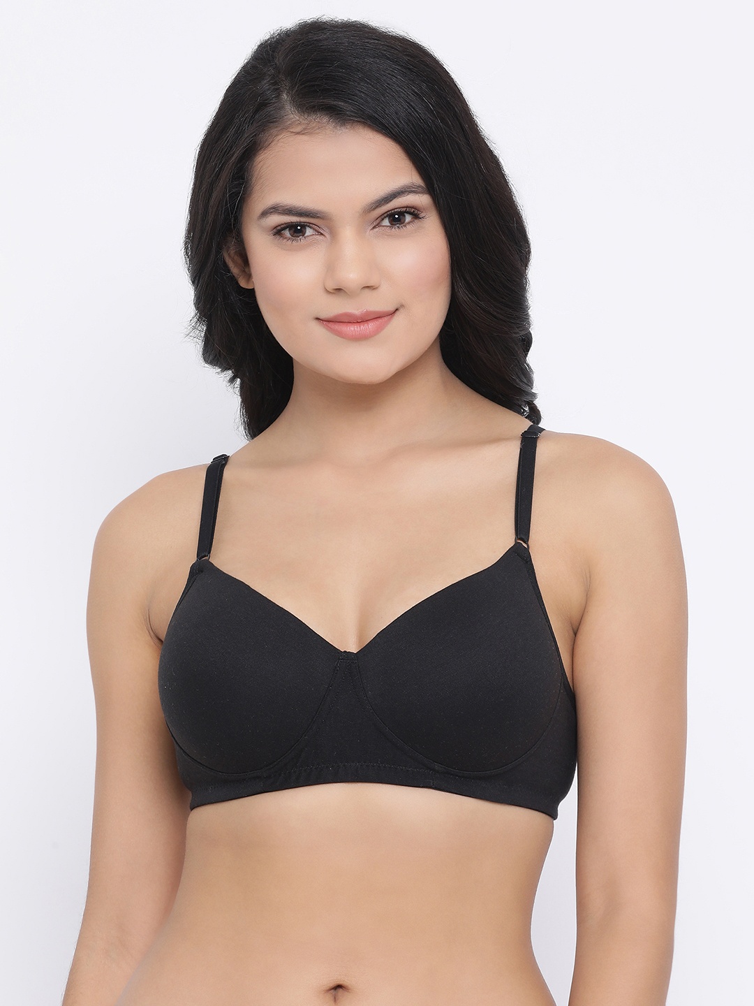 

Clovia Black Solid Non-Wired Lightly Padded T-shirt Bra BR1279P1332B