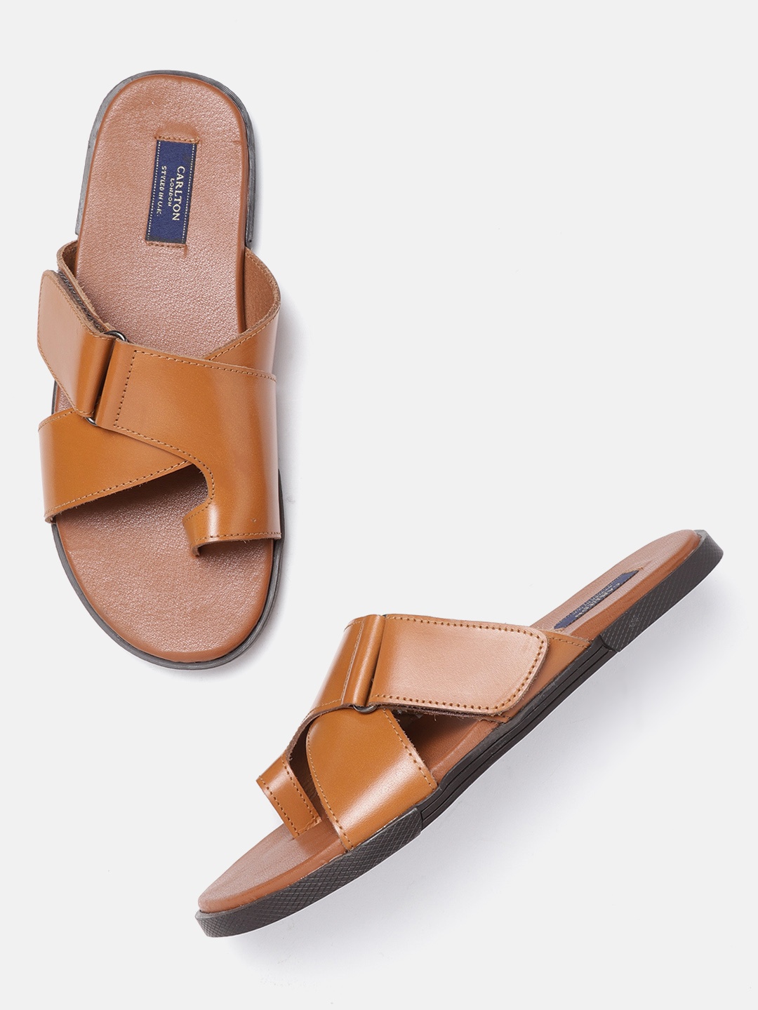 

Carlton London Men Tan Brown Solid Leather One Toe Comfort Sandals