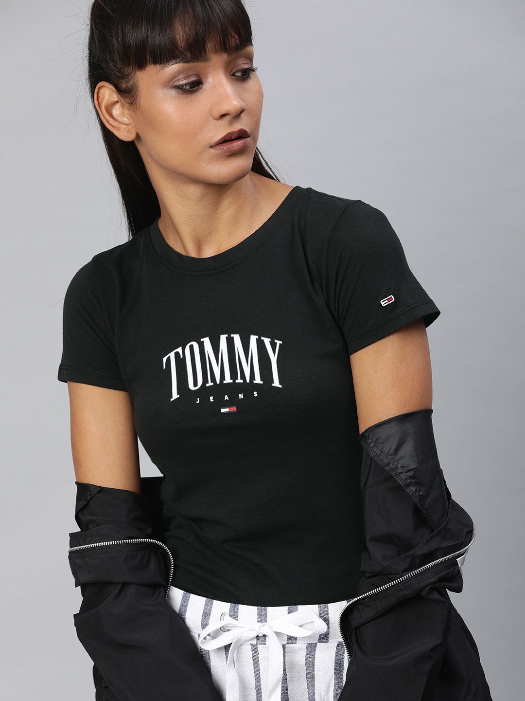 

Tommy Hilfiger Women Black Printed Slim Fit Round Neck T-shirt