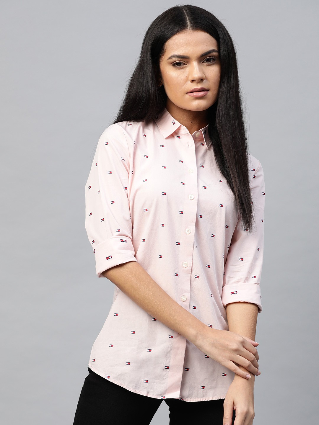 

Tommy Hilfiger Women Pink Self-Design Casual Shirt