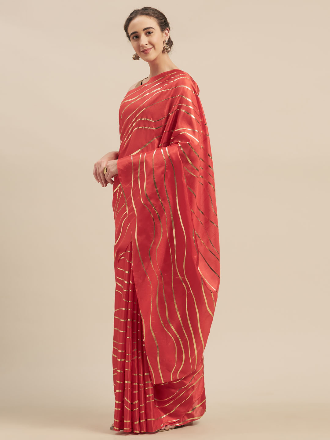

MOKSHA DESIGNS Red & Gold-Toned Art Silk Printed Mysore Silk Saree