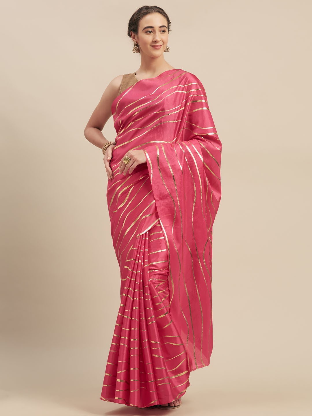 

MOKSHA DESIGNS Pink & Gold-Coloured Art Silk Embellished Mysore Silk Saree