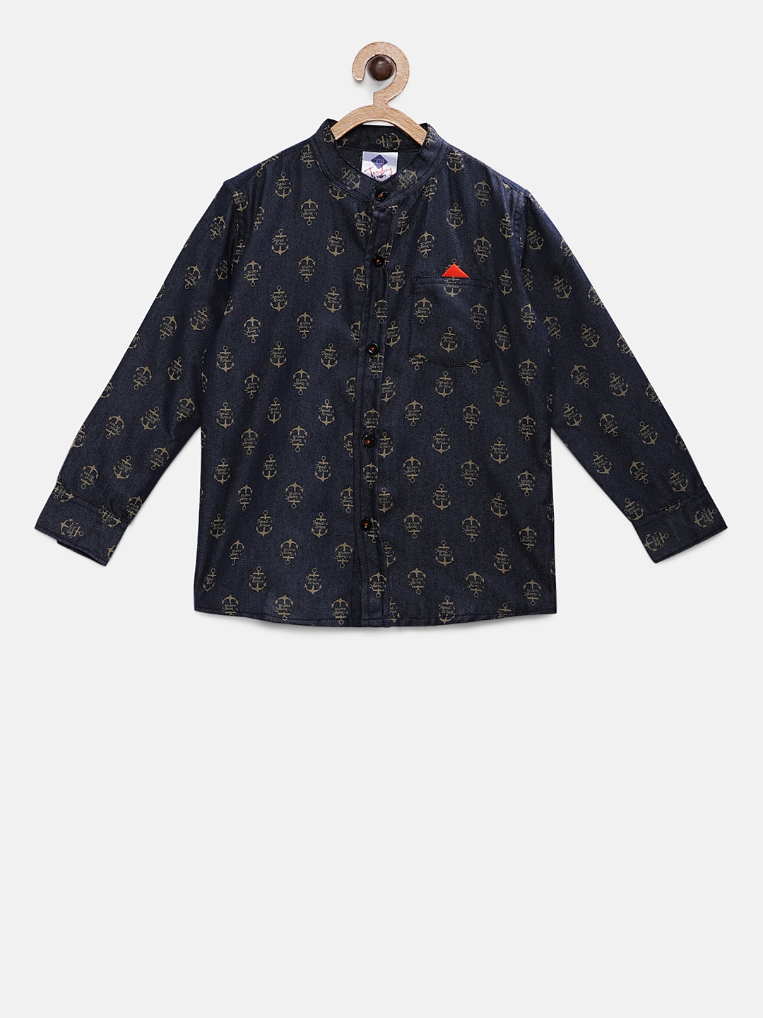 

TONYBOY Boys Navy Blue Regular Fit Printed Casual Shirt