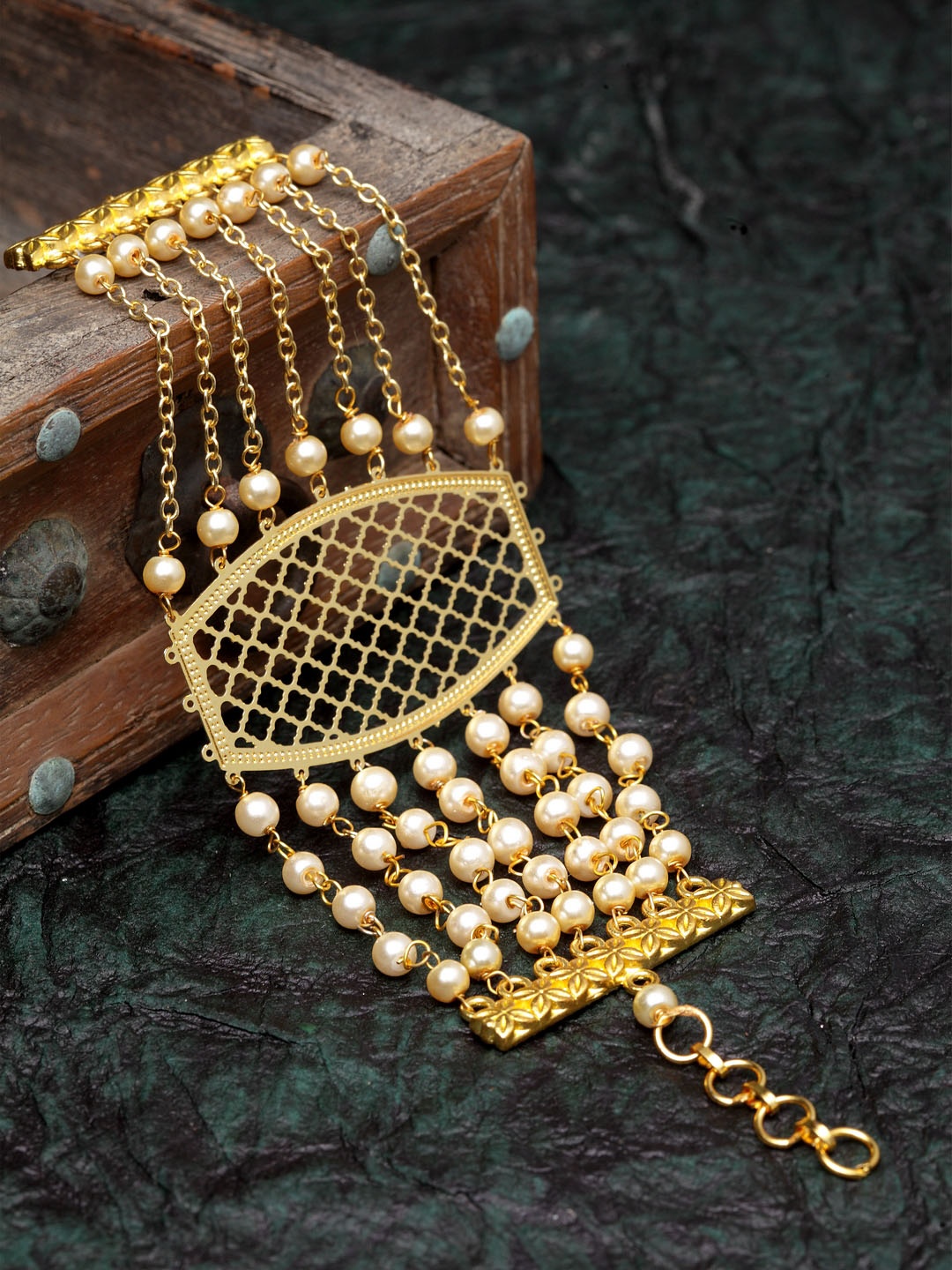 

PANASH Off-White Gold-Plated & Beaded Hancrafted Multistrand Bracelet
