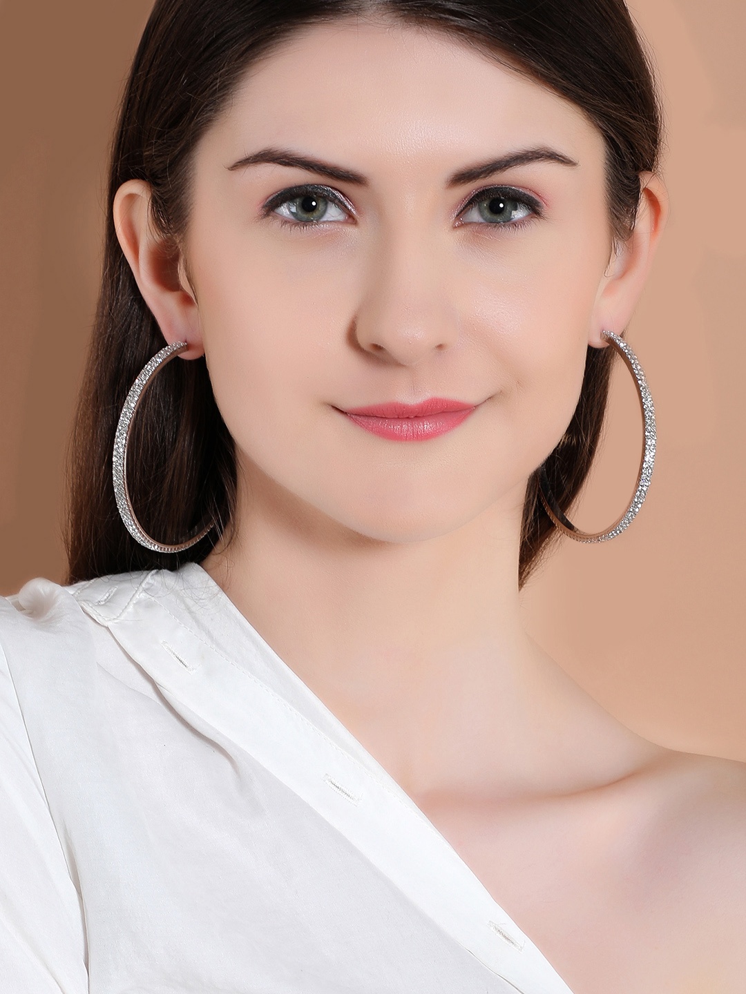 

Rubans Silver-Toned Zircon Stone Handcrafted Classic Hoop Earrings