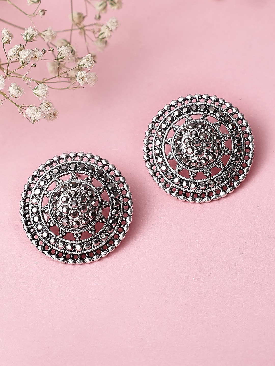 

Rubans Silver-Toned Circular Studs