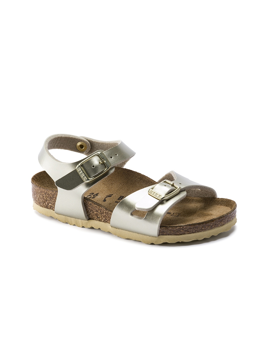 

Birkenstock Rio Electric Metallic Gold Narrow Width Birko-Flor With An Ankle Strap