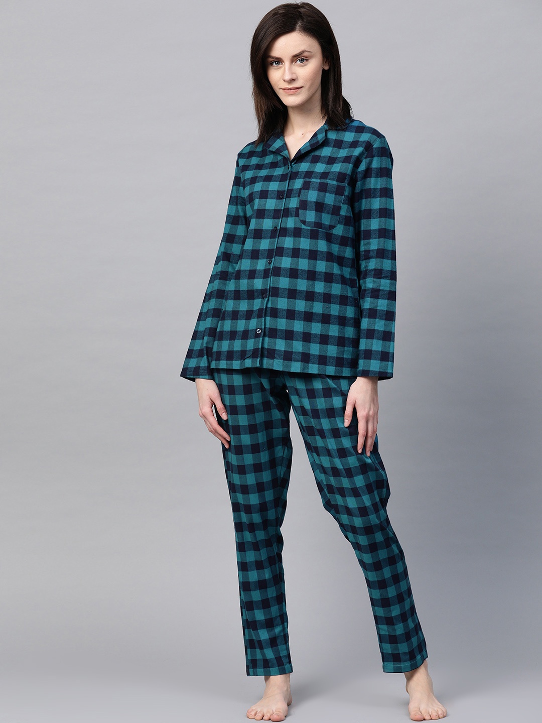 

DRAPE IN VOGUE Women Blue Checked Night suit