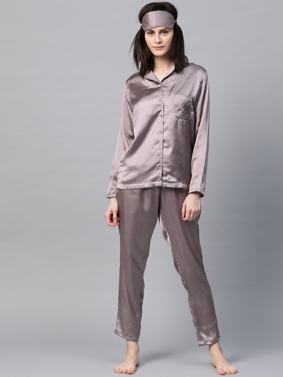 

DRAPE IN VOGUE Women Grey Solid Night Suit
