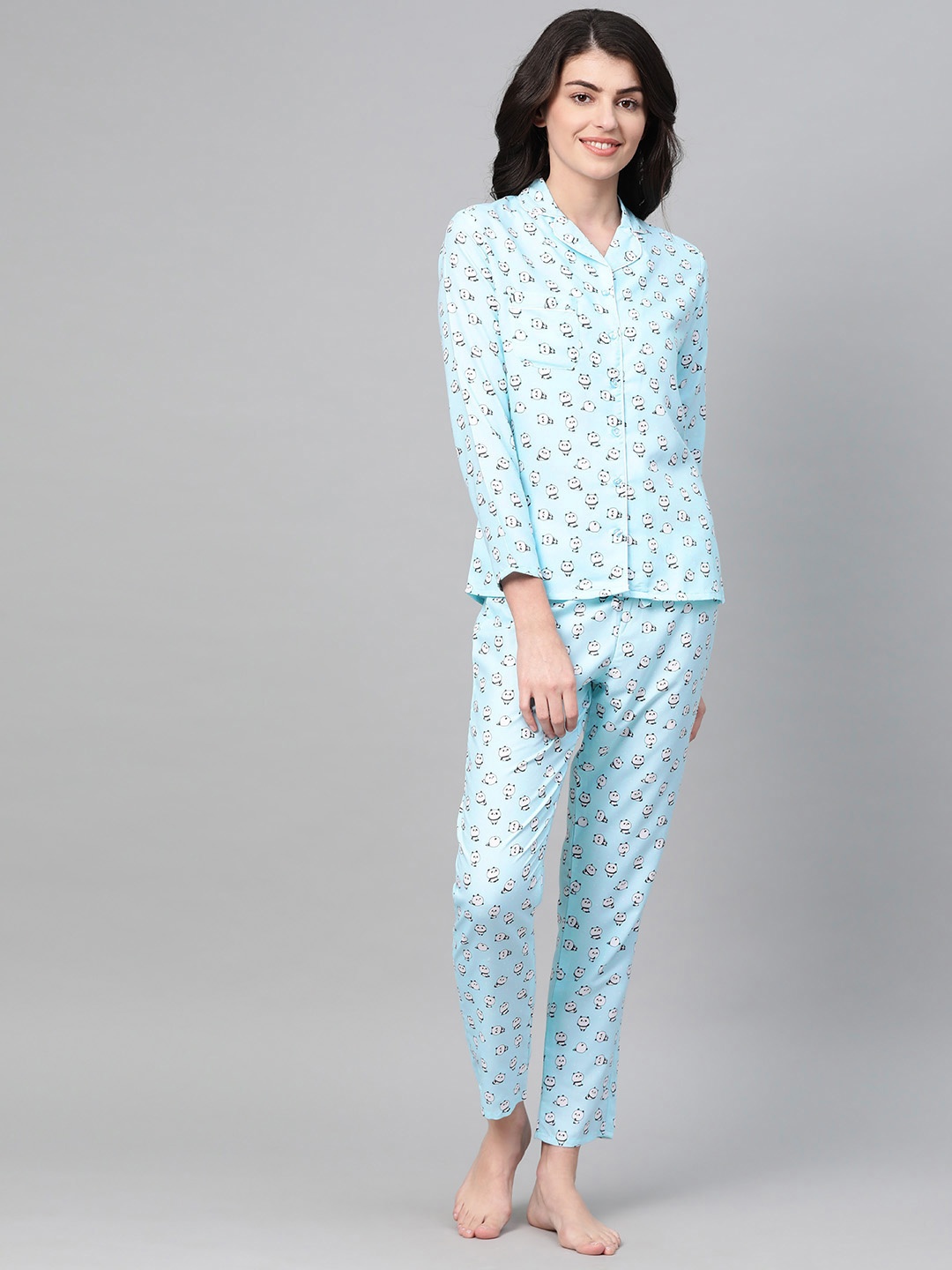 

DRAPE IN VOGUE Women Blue & White Printed Nightsuit
