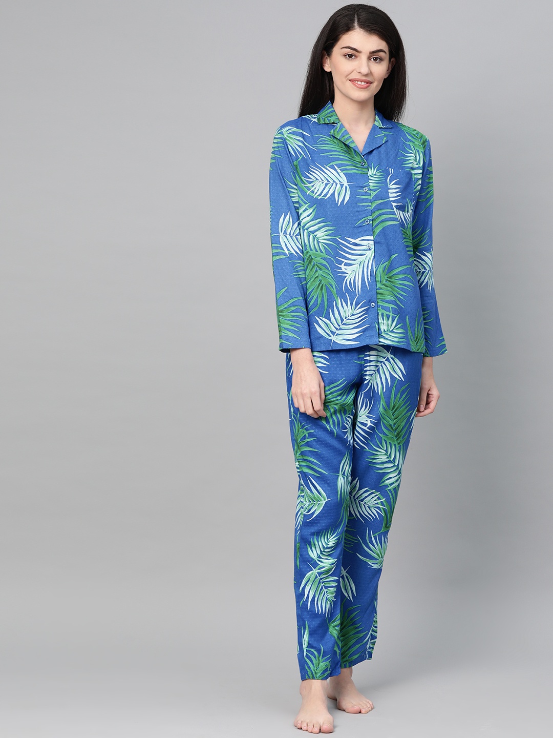 

DRAPE IN VOGUE Women Blue & Green Printed Night suit