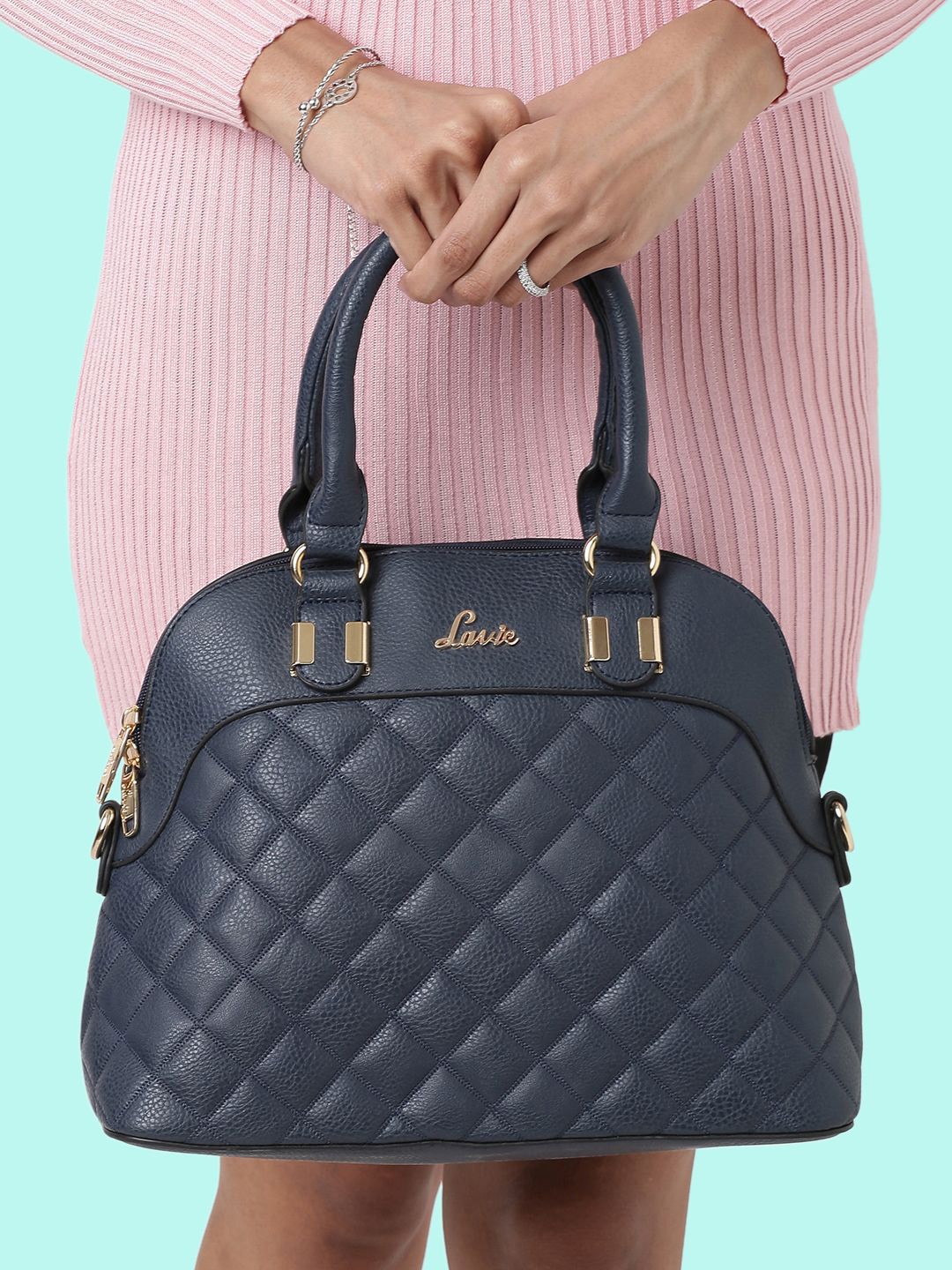 

Lavie Marjorie Navy Blue Solid Medium Handheld Bag