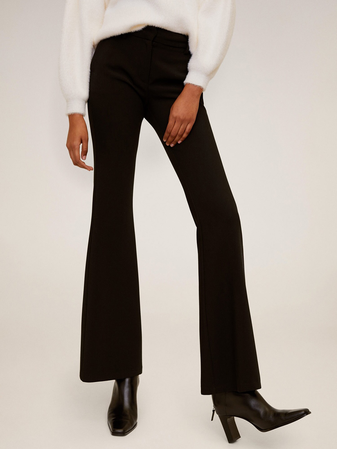 

MANGO Women Black Regular Fit Solid Bootcut Trousers