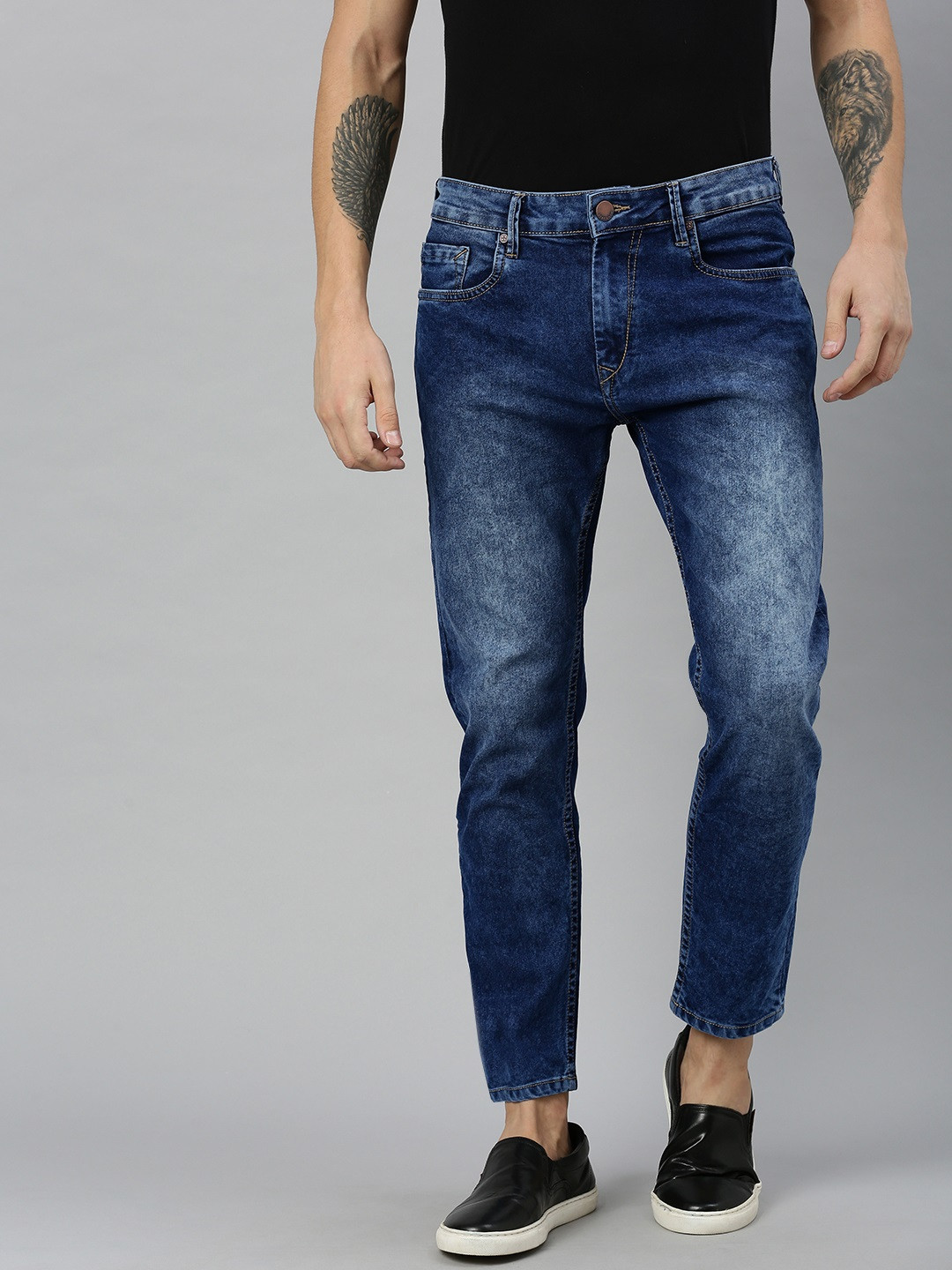

HERE&NOW Men Blue Regular Fit Mid-Rise Clean Look Stretchable Jeans