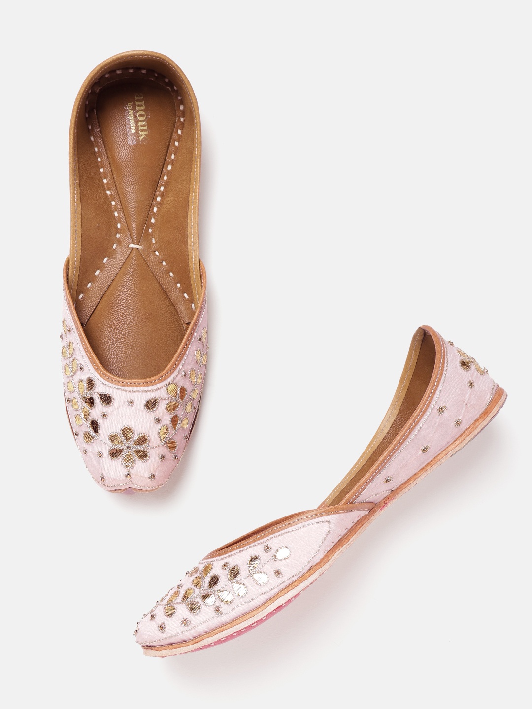 

Anouk Women Pink & Gold-Toned Embellished Mojaris