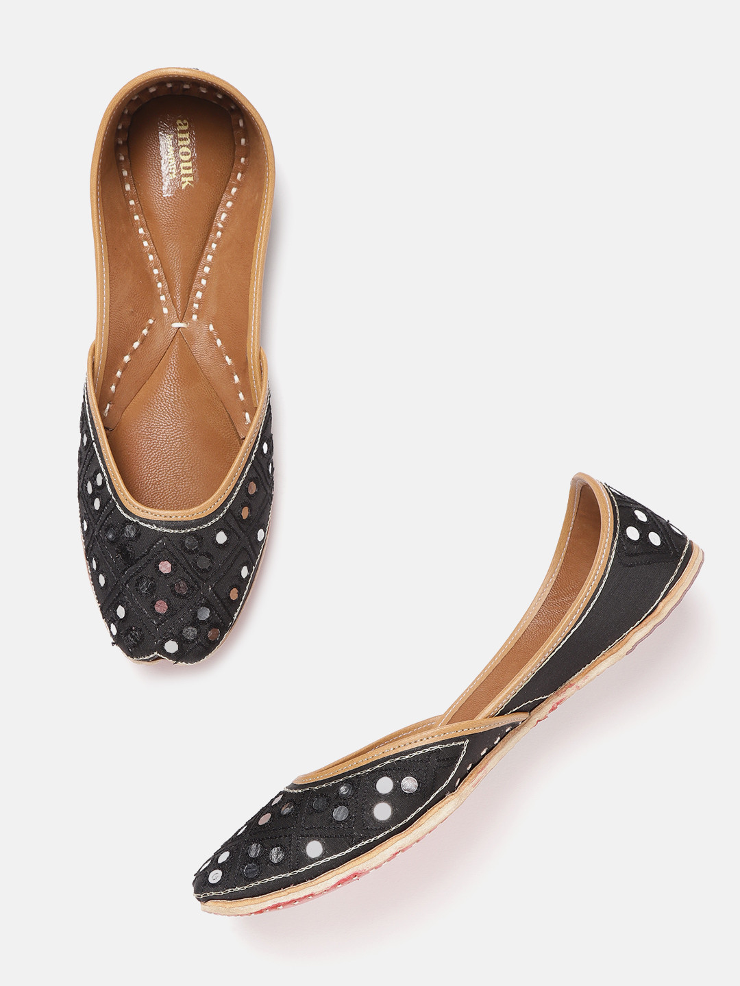 

Anouk Women Black & Gold-Toned Embellished Mojaris