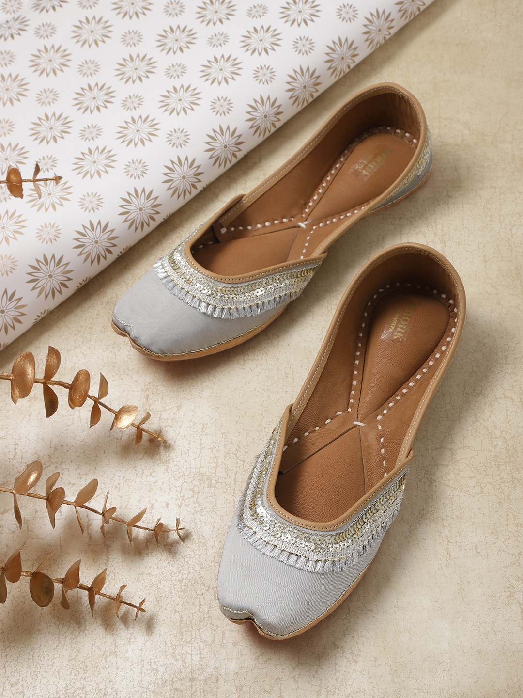 

Anouk Women Grey Embellished Mojaris