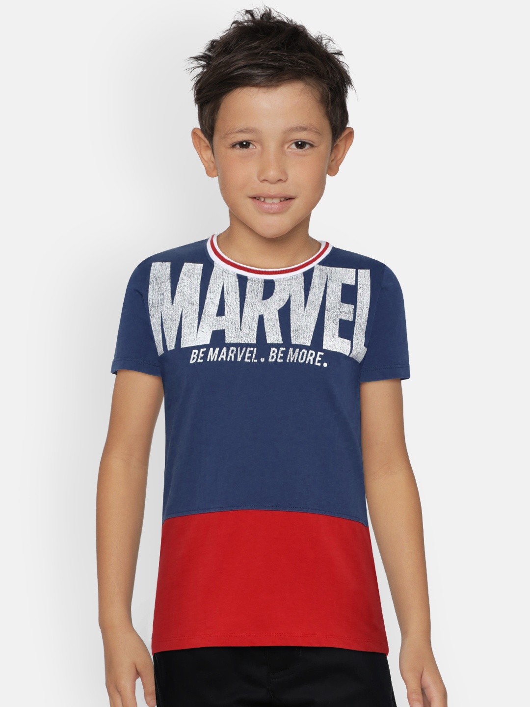 

Pepe Jeans Boys Blue & Red MARVEL SS IP Printed Round Neck T-shirt