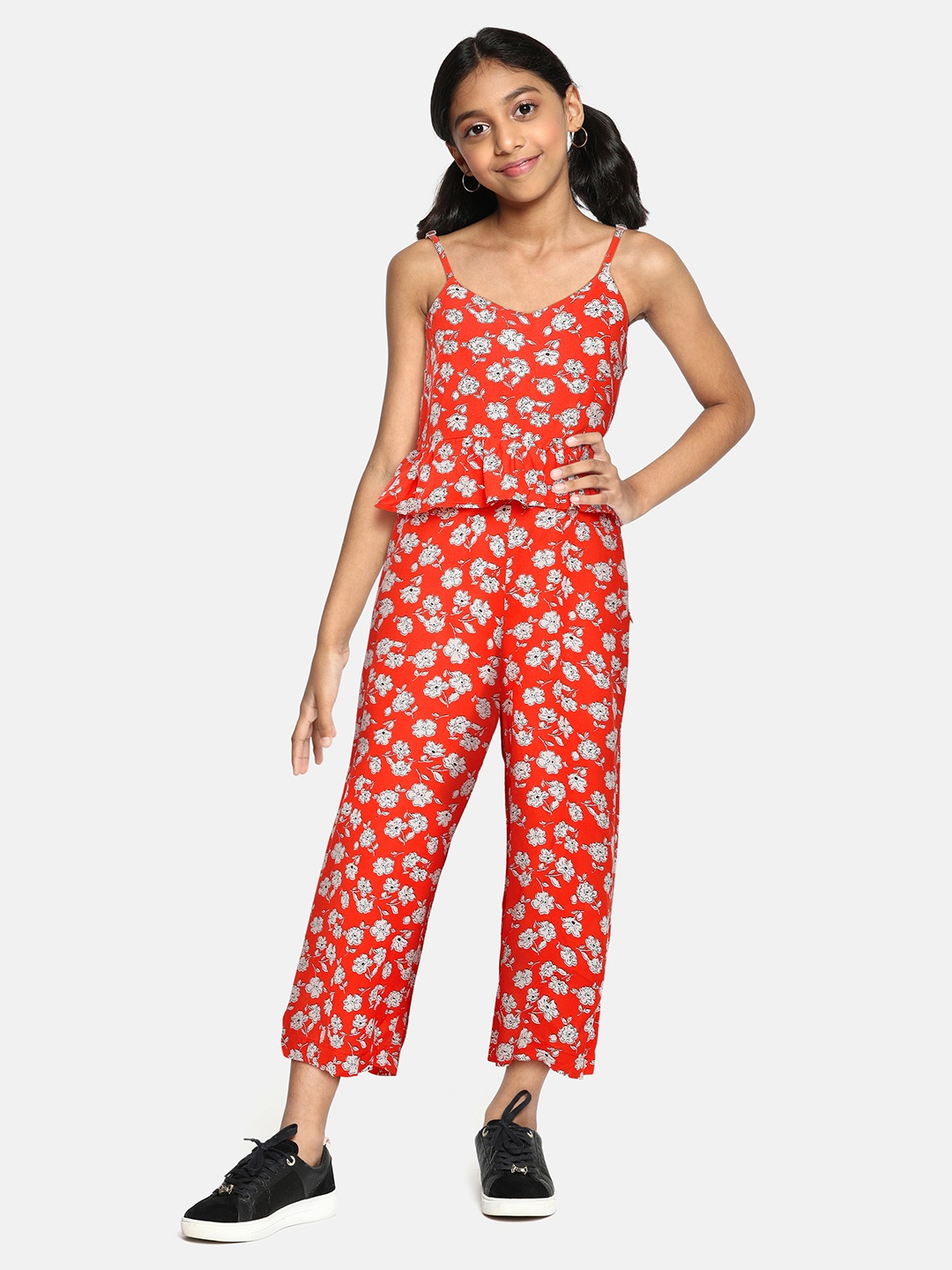

Pepe Jeans Girls Red Printed Basic Jumpsuit