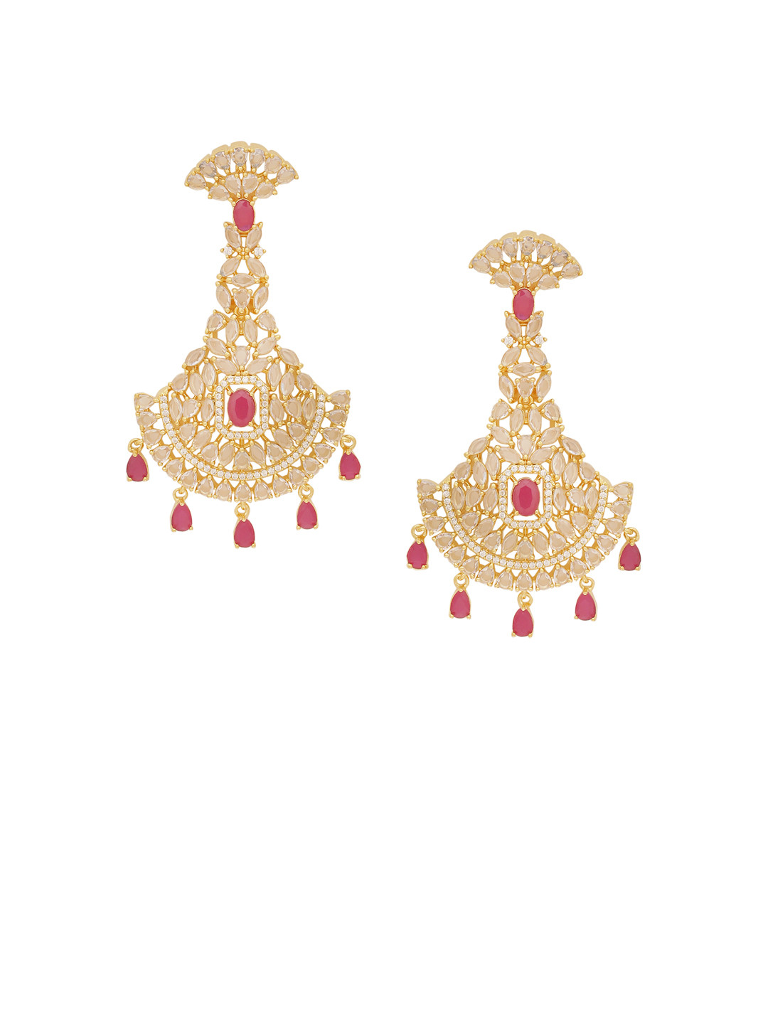 

Studio Voylla Gold-Plated & Pink Cubic Zirconia Studded Handcrafted Classic Drop Earrings