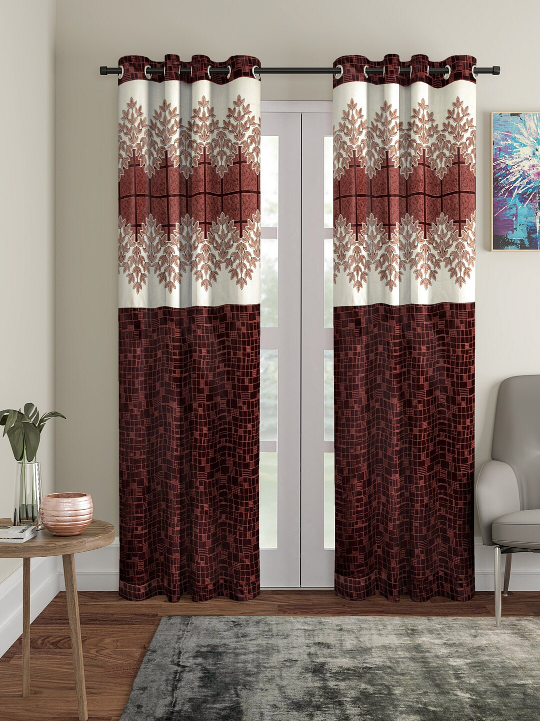 

Cortina Brown & Off-White Set of 2 Long Door Curtains