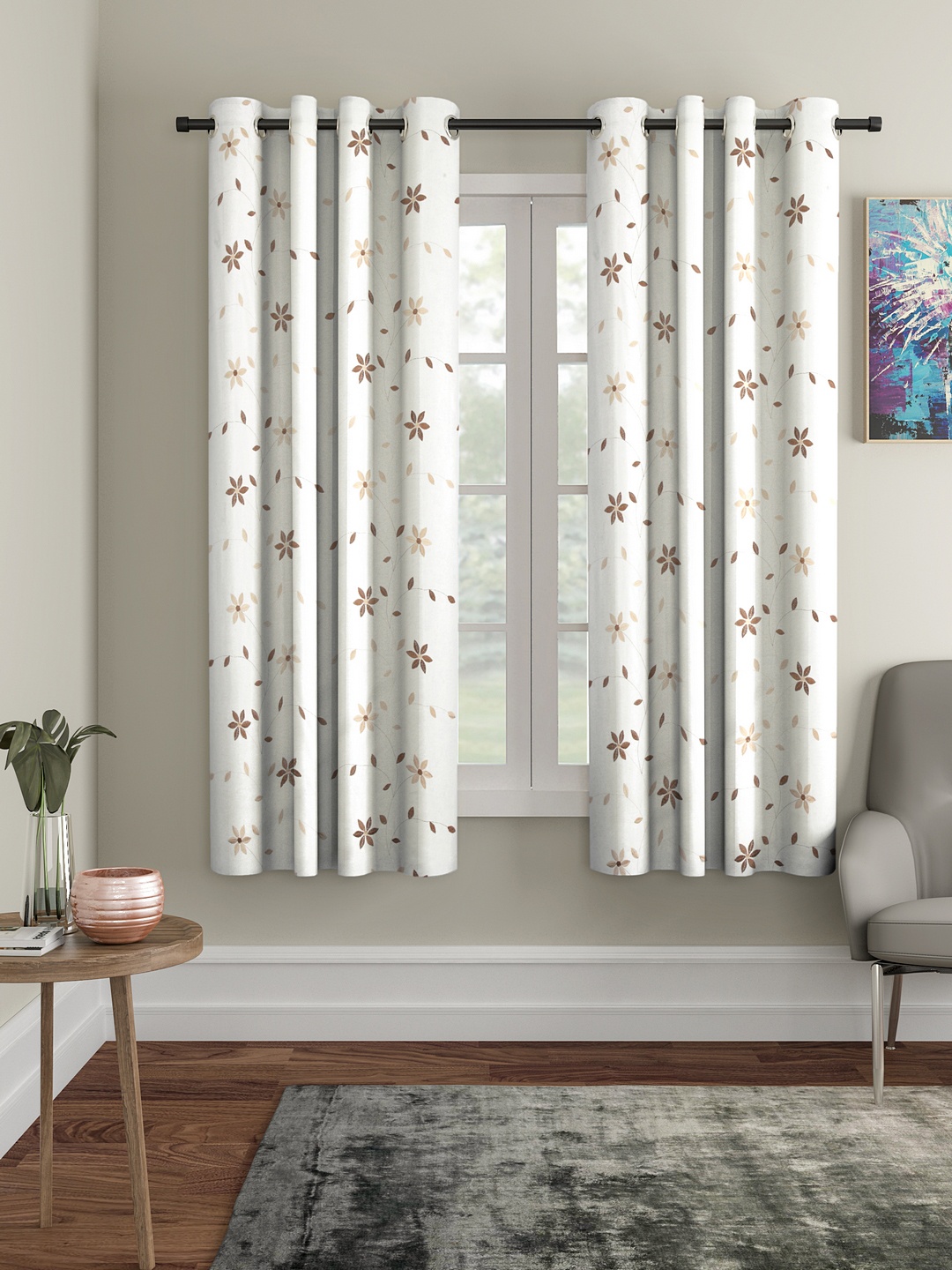 Cortina White Set of 2 Floral Sheer Window Curtains