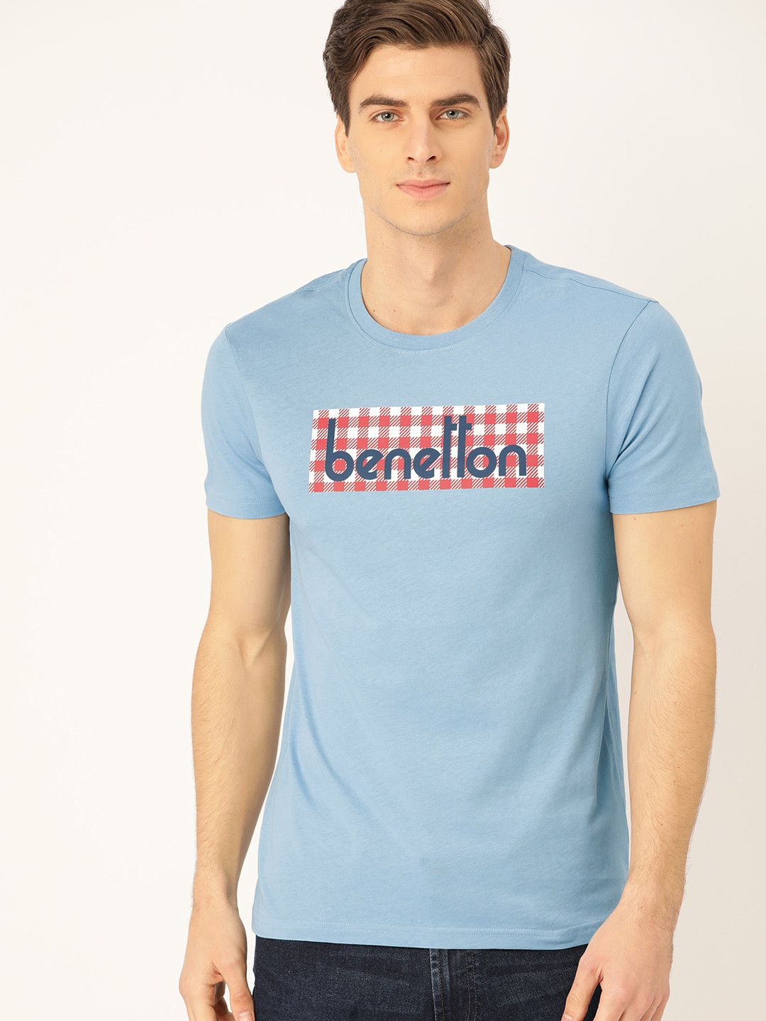 

United Colors of Benetton Men Blue & Red Printed Round Neck T-shirt