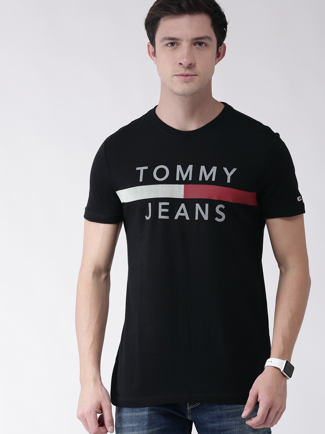 

Tommy Hilfiger Men Black Printed Round Neck Pure Cotton T-shirt