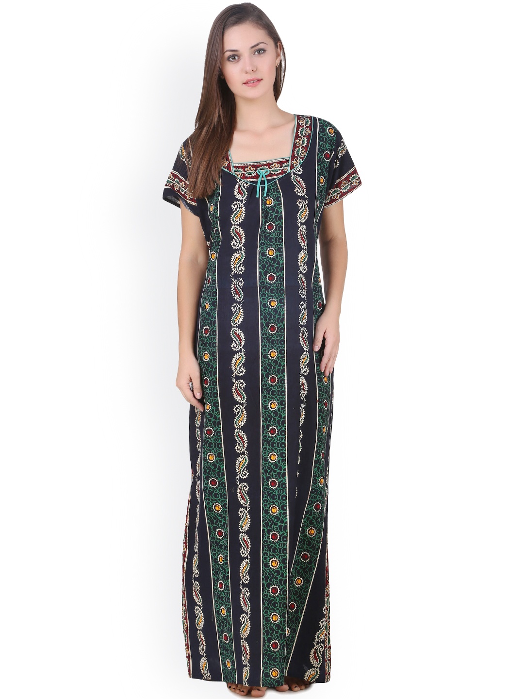 

Masha Navy & Green Printed Maxi Nightdress NT-A32-472, Navy blue