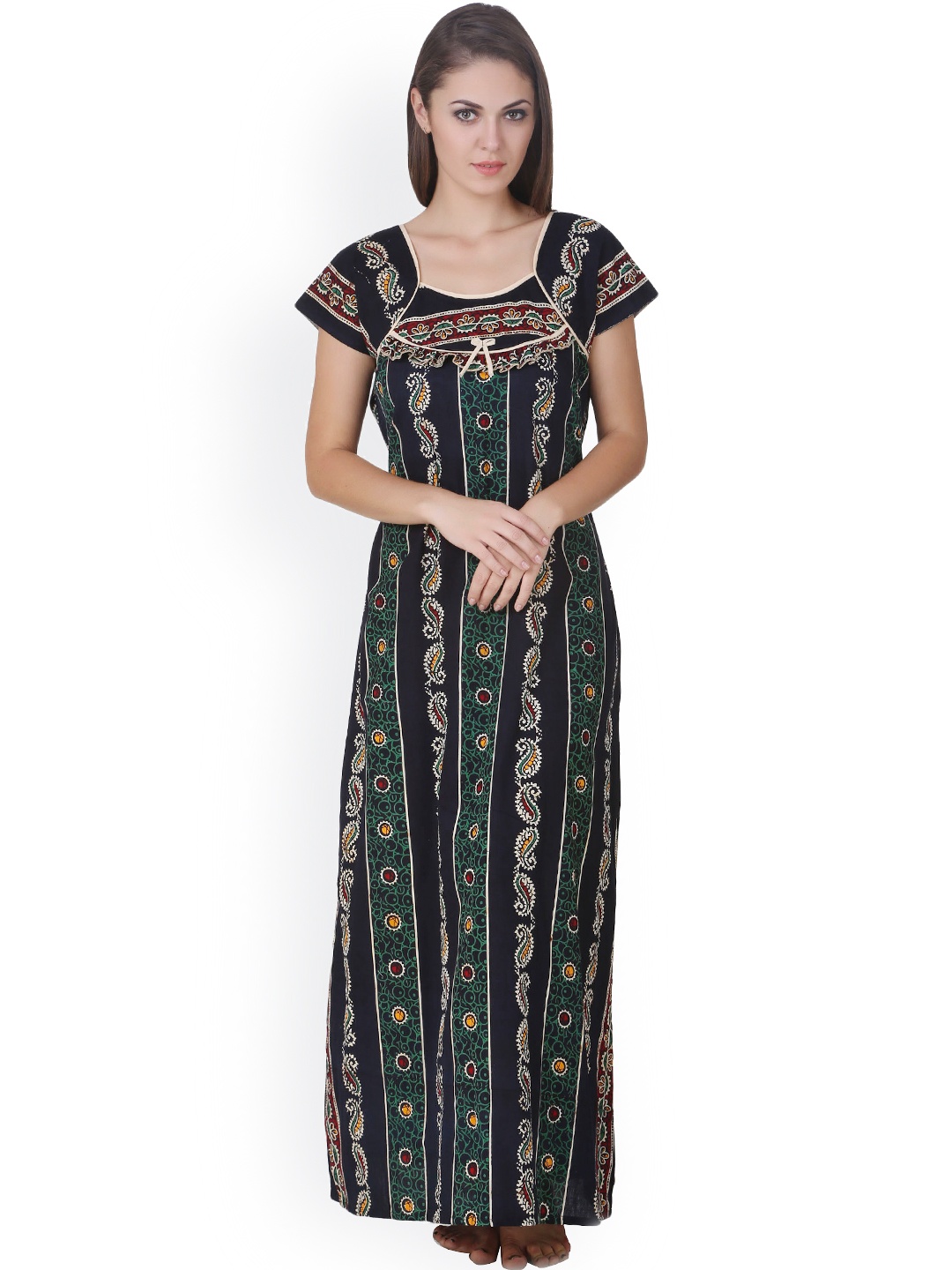 

Masha Green & Black Printed Maxi Nightdress NT-A33-473