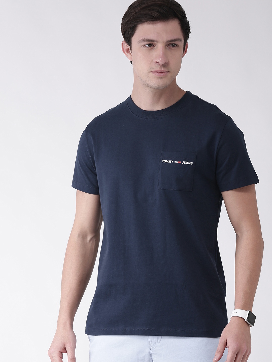

Tommy Hilfiger Men Navy Blue Solid Round Neck Pure Cotton T-shirt