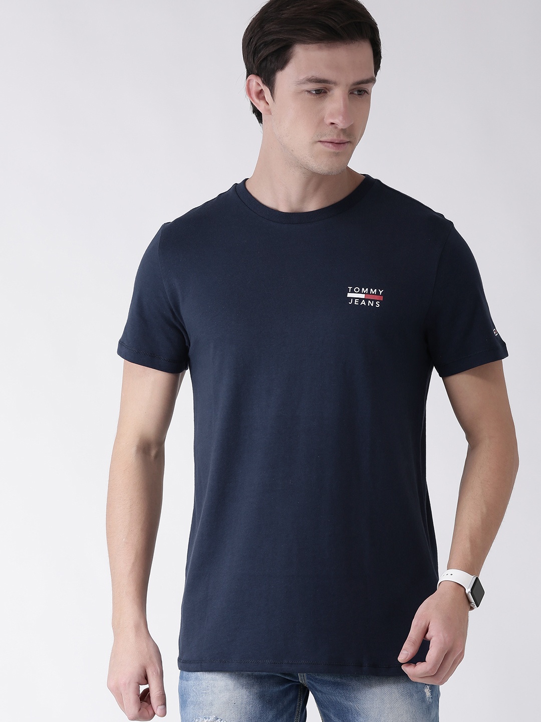 

Tommy Hilfiger Men Navy Blue Solid Round Neck Pure Cotton T-shirt