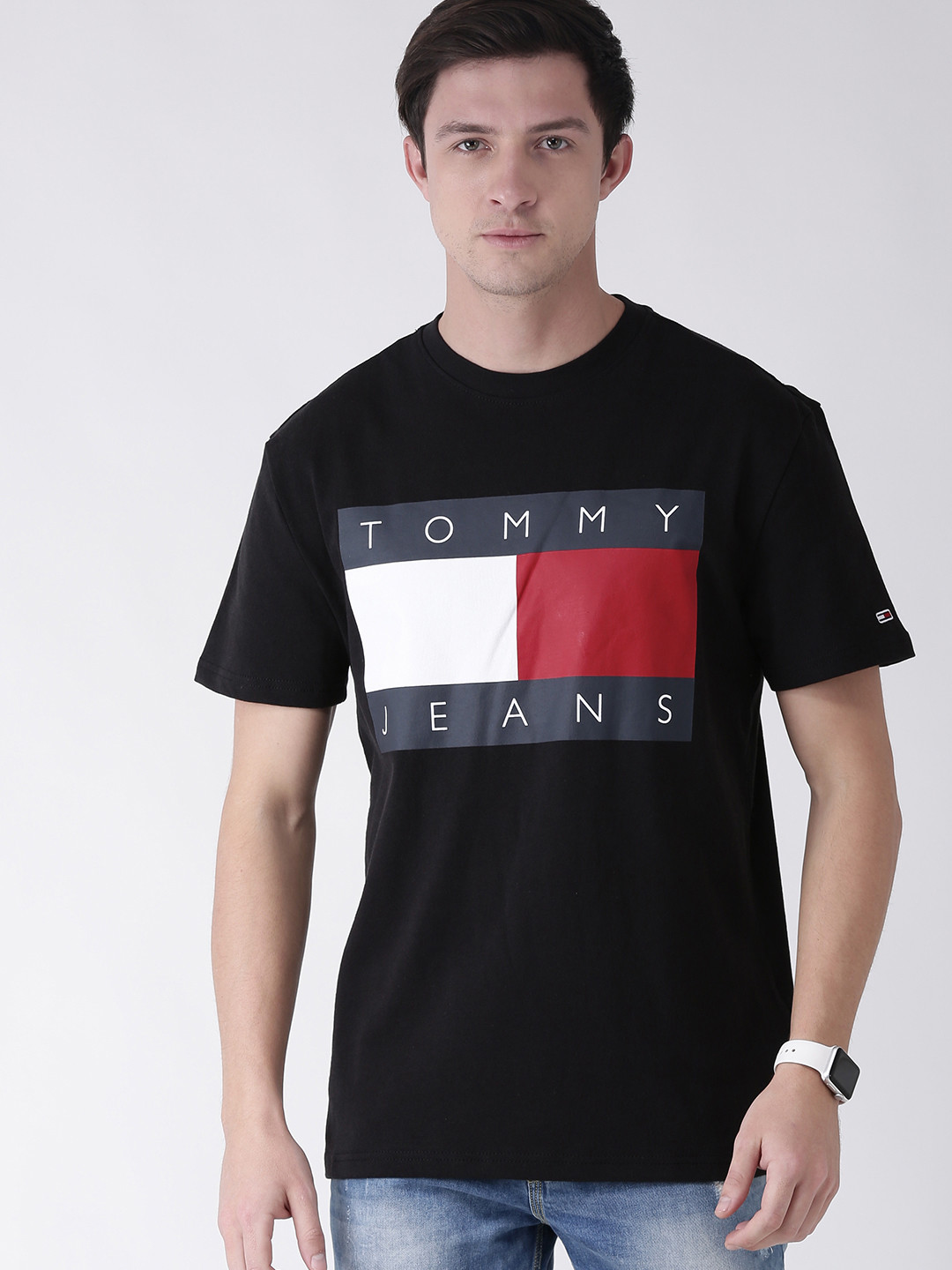 

Tommy Hilfiger Men Black Printed Round Neck Pure Cotton T-shirt