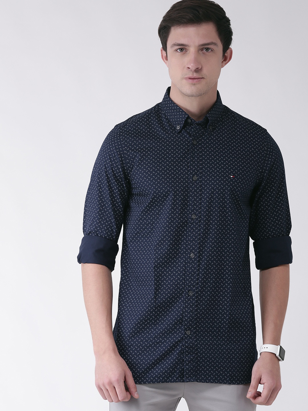 

Tommy Hilfiger Men Navy Blue & White Slim Fit Printed Casual Shirt
