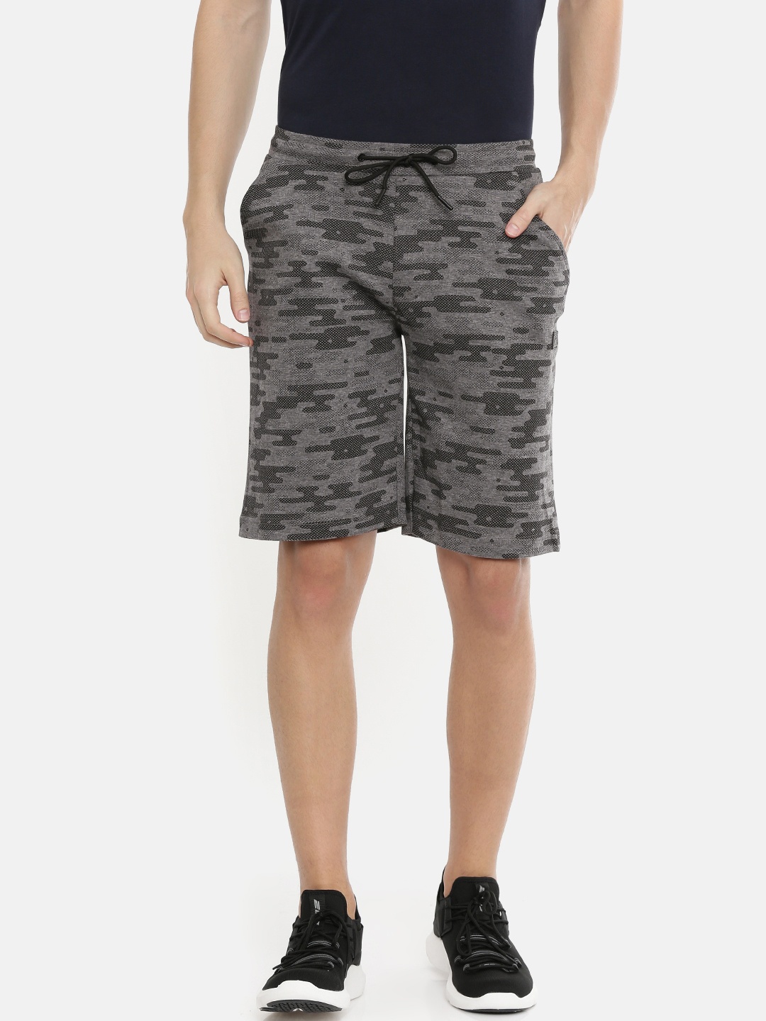 

Proline Active Men Grey & Black Printed Slim Fit Regular Shorts