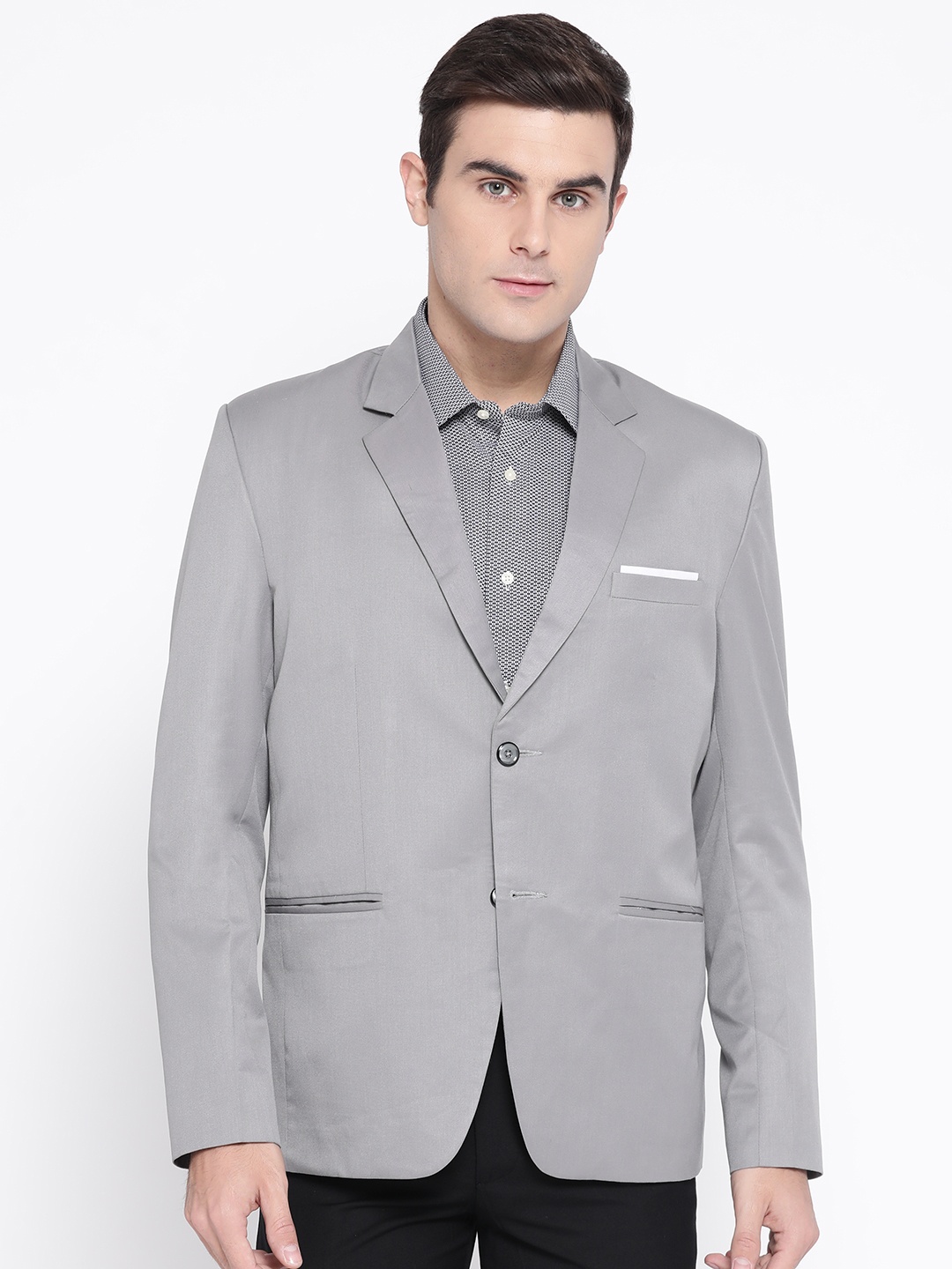 

Luxrio Men Grey Solid Slim Fit Single-Breasted Smart Casual Blazer