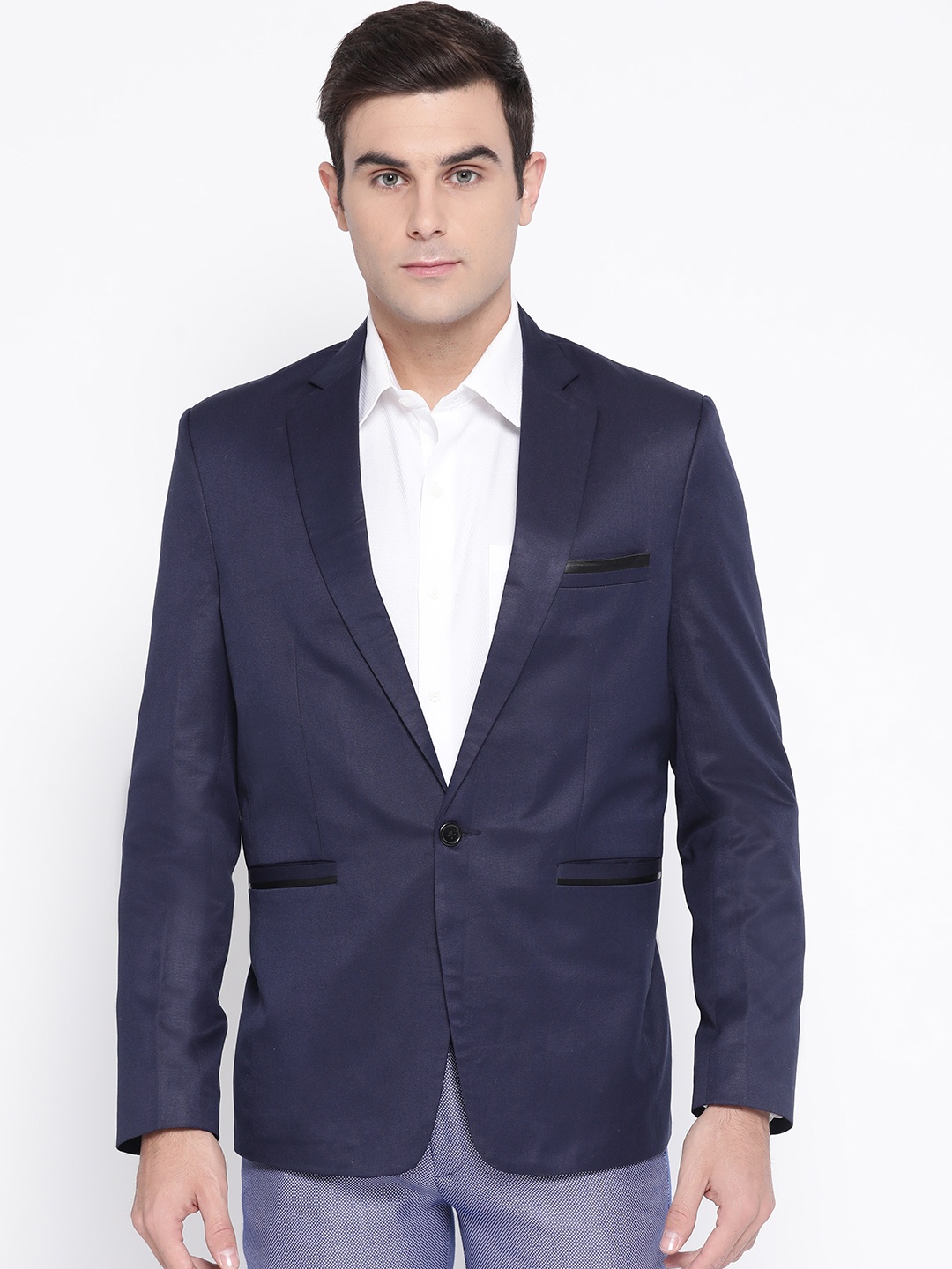 

Luxrio Men Navy Blue Solid Slim Fit Single-Breasted Smart Casual Blazer