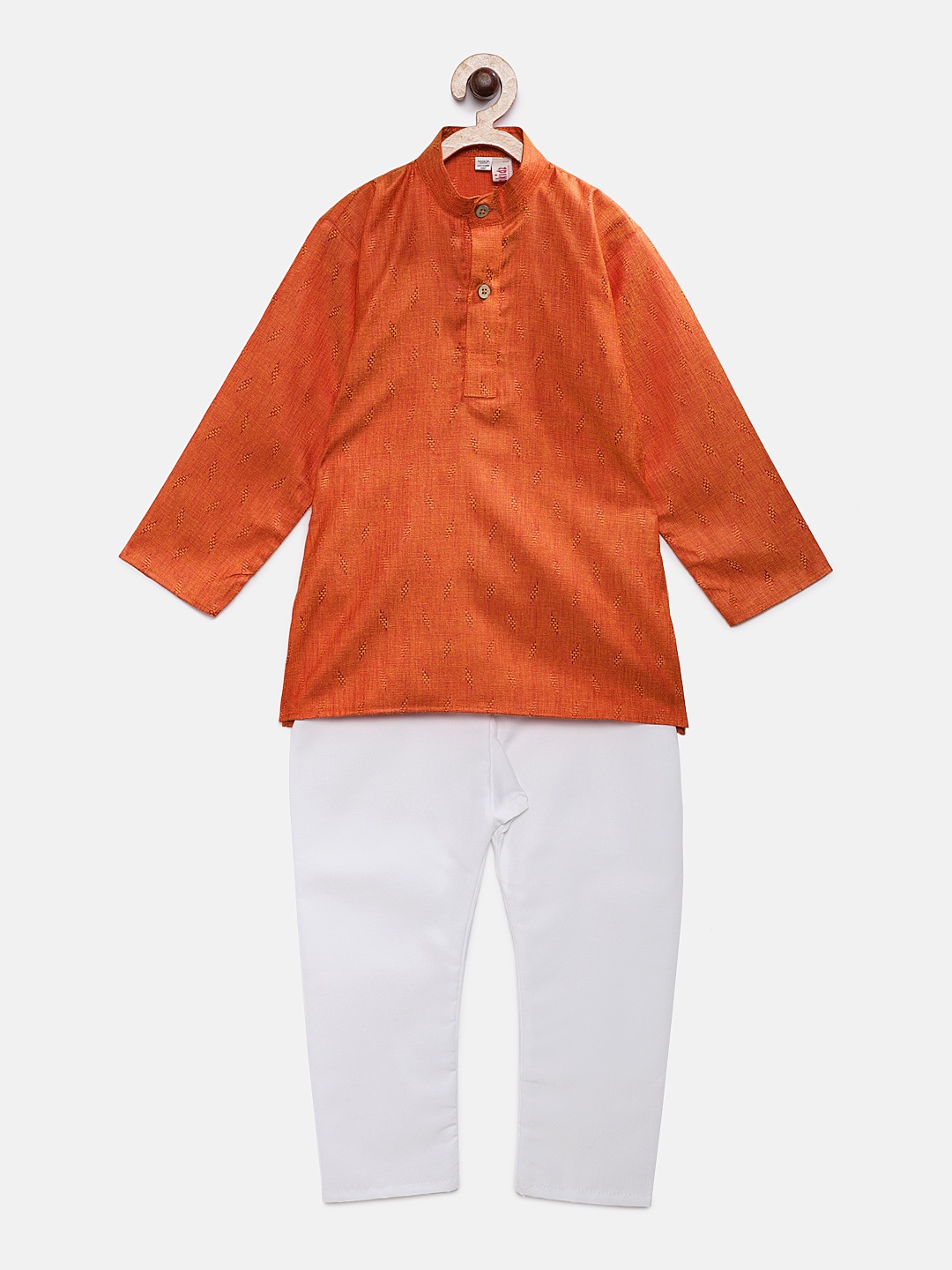 

Ridokidz Boys Orange & White Woven Design Kurta with Pyjamas