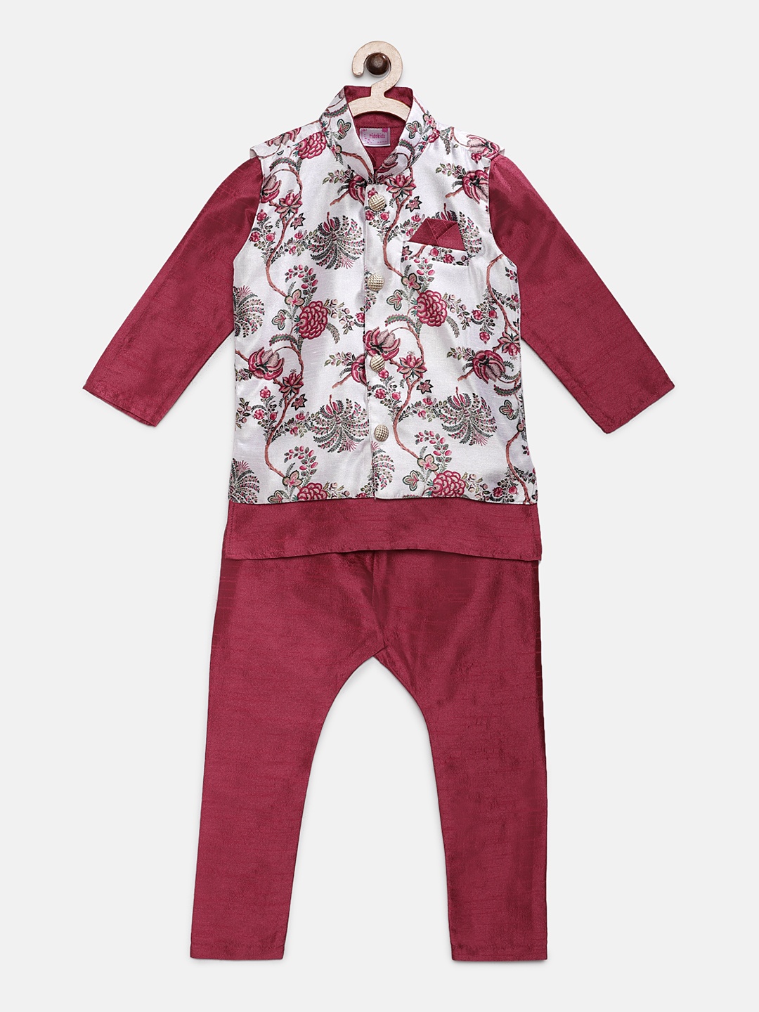 

Ridokidz Boys Magenta & Off-White Solid Kurta with Harem Pants