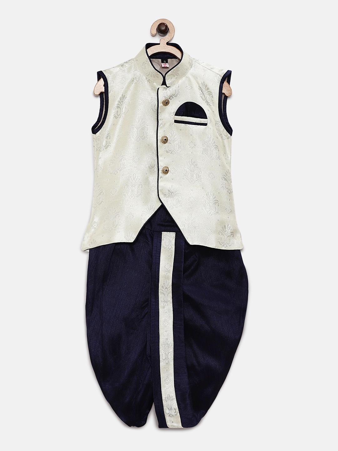 

Ridokidz Boys Cream-Coloured & Navy Blue Solid Kurta with Dhoti Pants